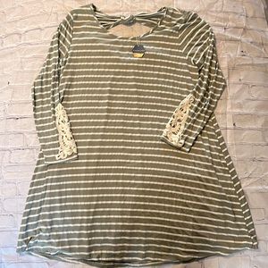 Pink Blush Green and Cream Stripe Dress 1X NWT